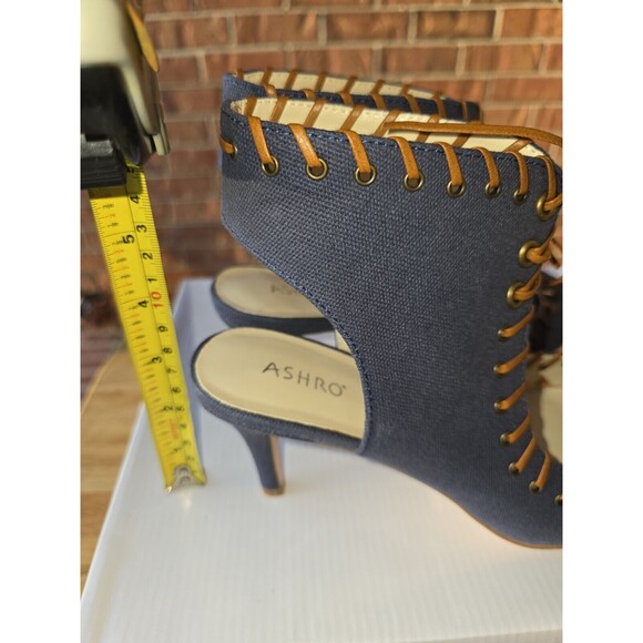 Ashro Denim Blue Heels Sandals Open Toe Strappy  Lace Up 9.5 M NEW - Picture 5 of 5